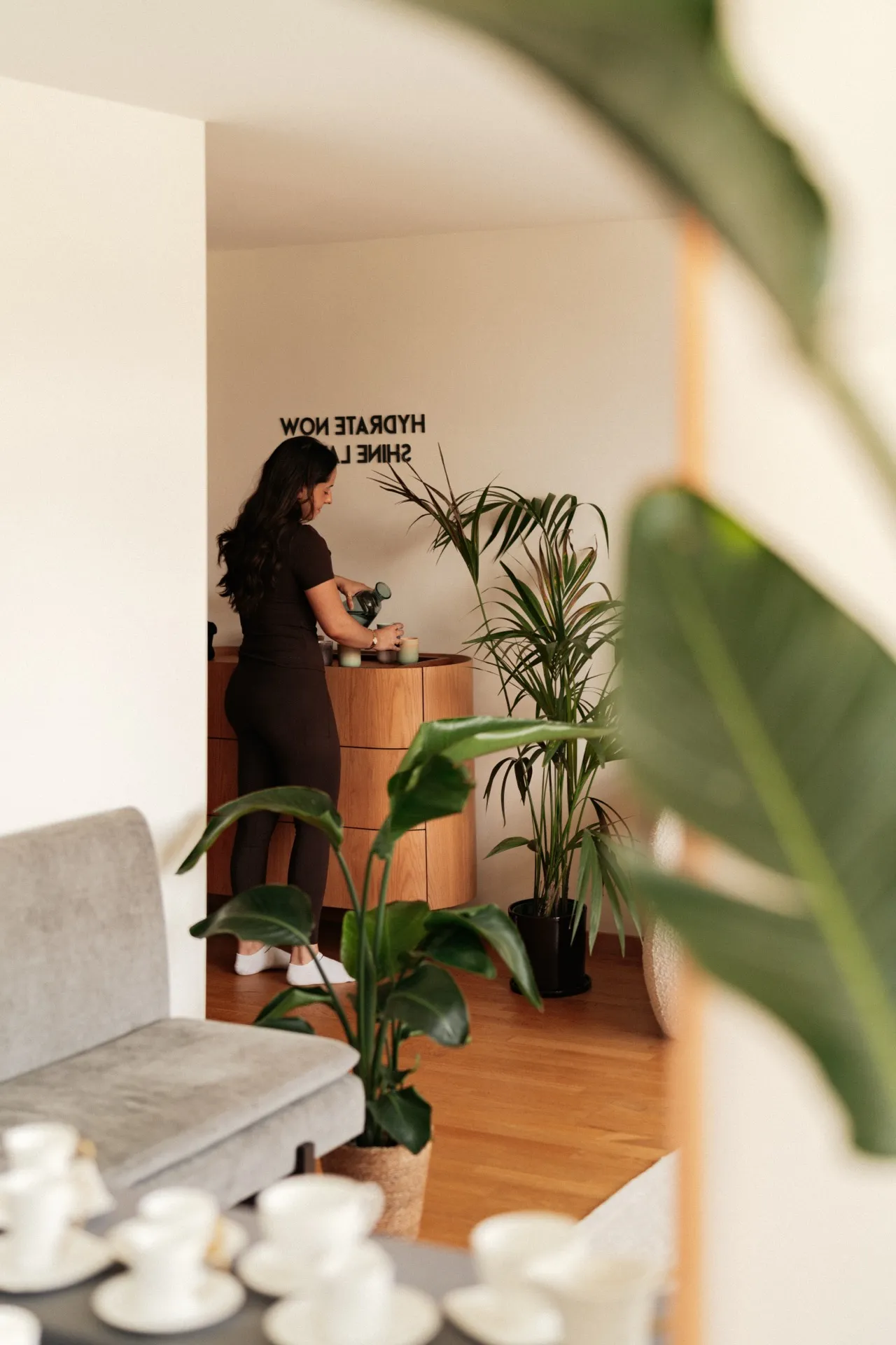 Studio Rituels reception — plants, wood, natural light